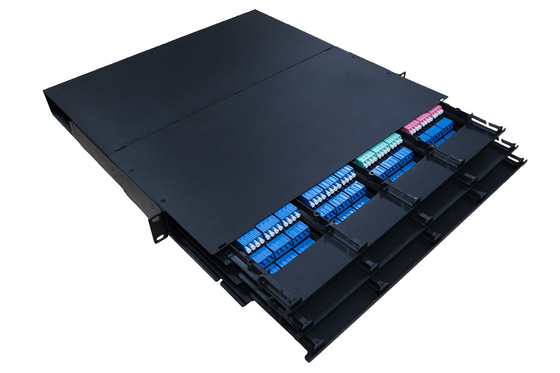 1U 96C MPO MTP LC แผงแพทช์ไฟเบอร์ออปติกโหมดเดียว OM3 OM4